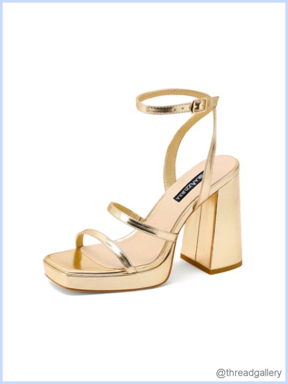 Platform Chunky Heel Sandals Square Open Toe Ankle Strap Faux Leather